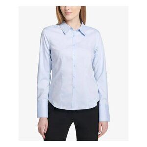 Calvin Klein Light Blue Cuffed Sleeve Collared Button Up Top